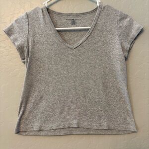 ⭐️Brandy Melville gray v-neck cotton short sleeve shirt size one size
